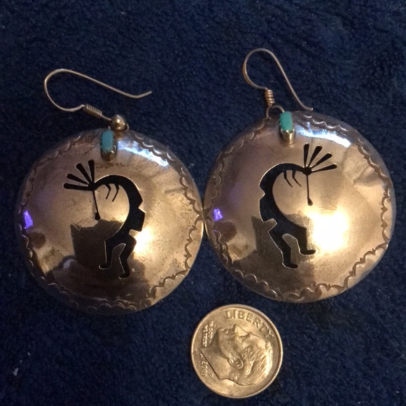 Kokopelli turquoise and sterling earrings - Picture 2 of 4